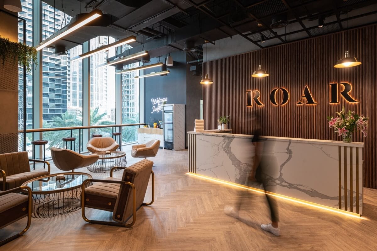 Roar Fitness Dubai reception area modern interior design